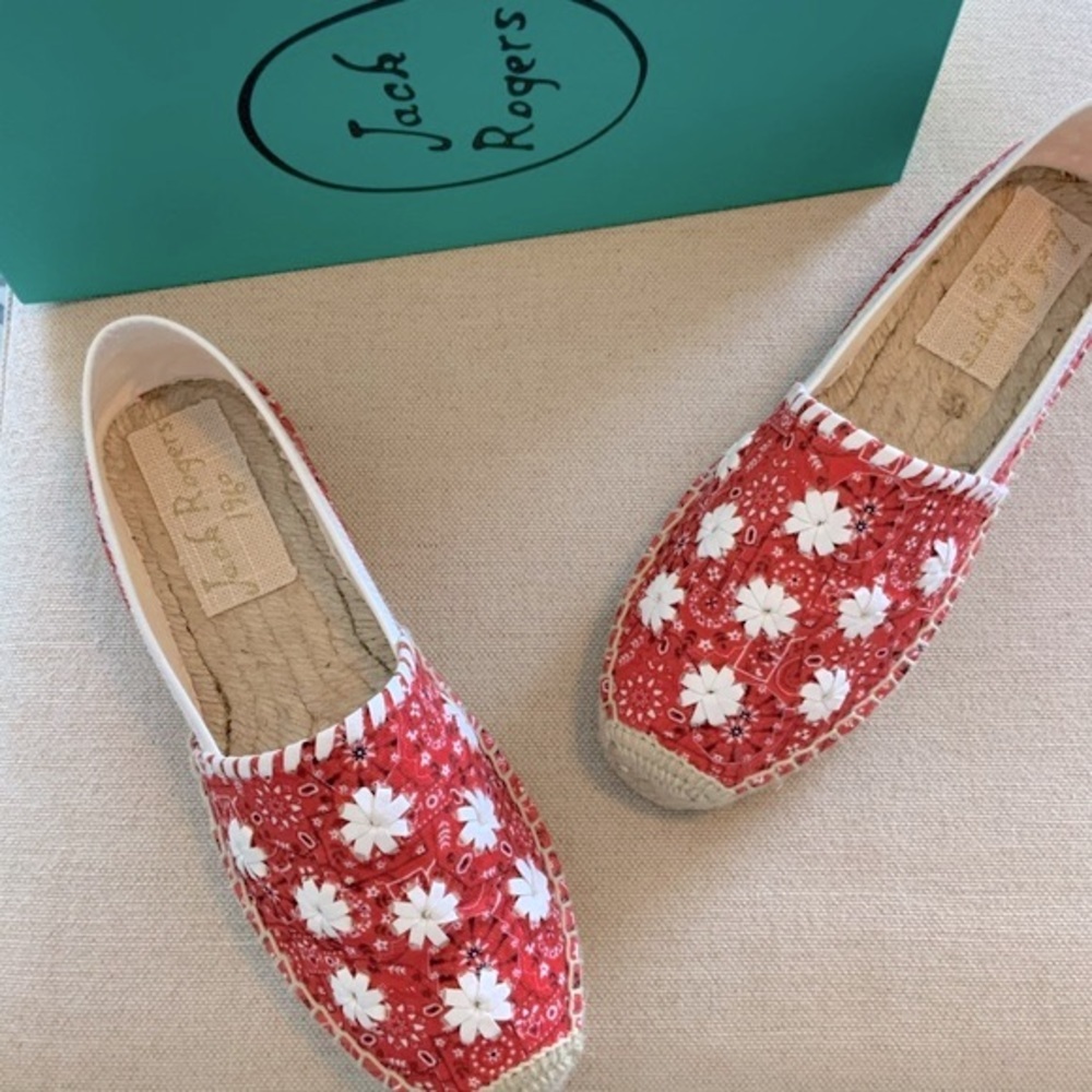JACK ROGERS Red & White Bandana Print Espadrilles - Women’s Sz 6.5 & 7.5 NEW